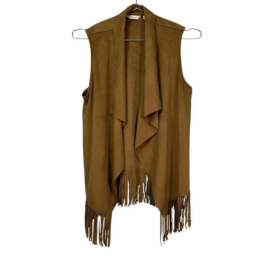 Festival Faux Suede Brown Fringe Hippie Vest Medium Petite